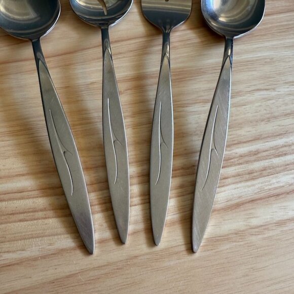 4 Pc Fantasy Serving Set 1881 Rogers Oneida 8-1/4" Atomic MCM Spoon Forks Slotte - Picture 2 of 10